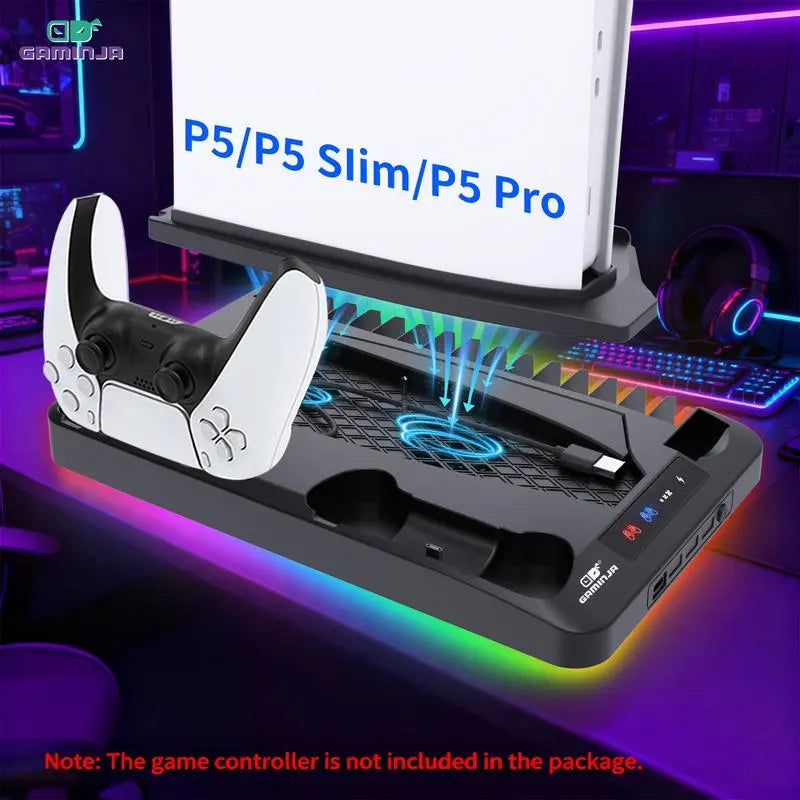 P58 Charging Base Cooling Bracket Compatible with PS5 Console, Vertical Stand Cooling Fan, Multi-Functional Cooling & Charging Station for PS5 Slim Pro All Model Universal