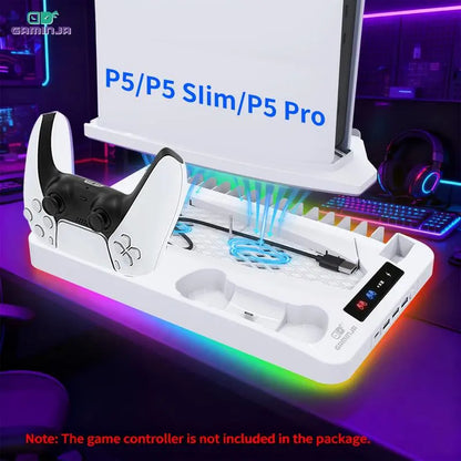 P58 Charging Base Cooling Bracket Compatible with PS5 Console, Vertical Stand Cooling Fan, Multi-Functional Cooling & Charging Station for PS5 Slim Pro All Model Universal