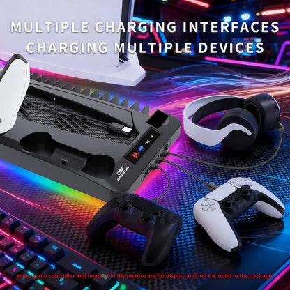 P58 Charging Base Cooling Bracket Compatible with PS5 Console, Vertical Stand Cooling Fan, Multi-Functional Cooling & Charging Station for PS5 Slim Pro All Model Universal