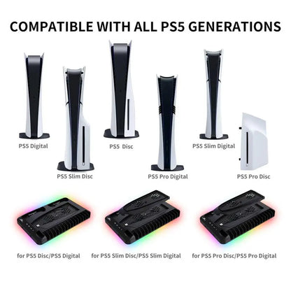 P58 Charging Base Cooling Bracket Compatible with PS5 Console, Vertical Stand Cooling Fan, Multi-Functional Cooling & Charging Station for PS5 Slim Pro All Model Universal