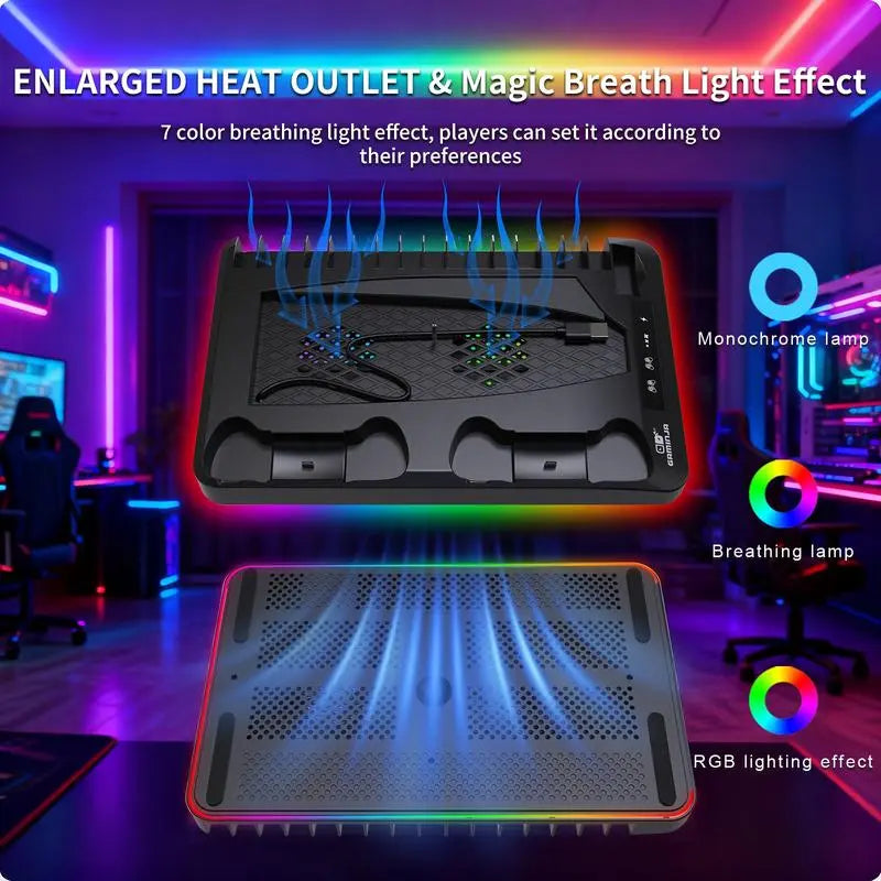 P58 Charging Base Cooling Bracket Compatible with PS5 Console, Vertical Stand Cooling Fan, Multi-Functional Cooling & Charging Station for PS5 Slim Pro All Model Universal